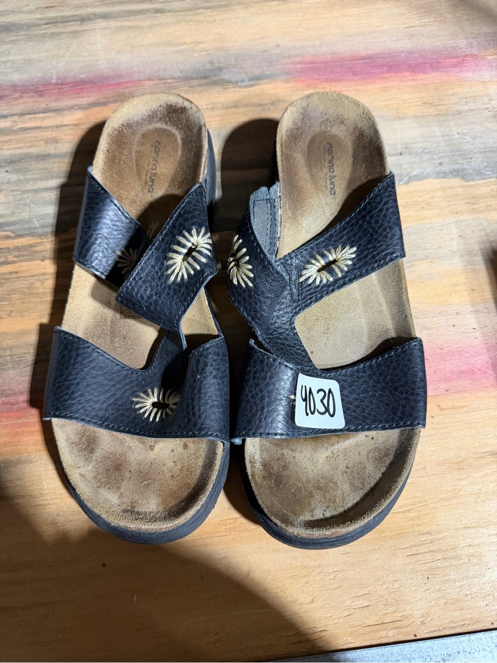 #4030- Mania Luna Sandals With Yellow accents.